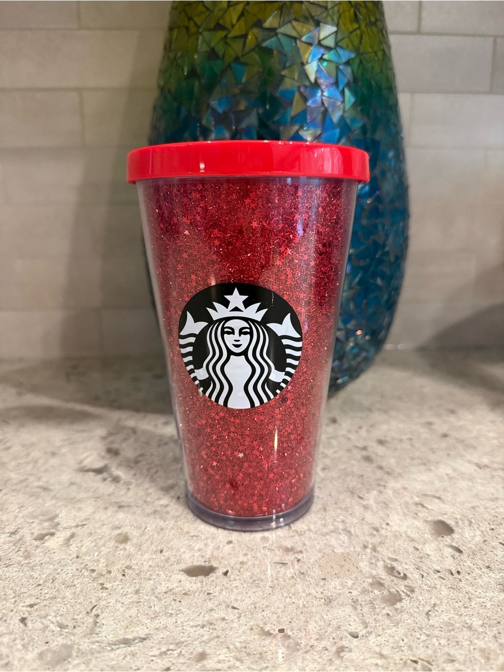 Starbucks Red Glitter Tumbler with Black Siren Logo